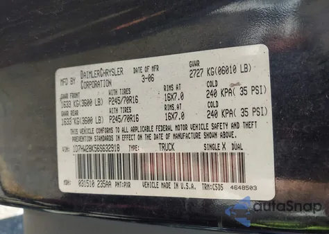 2006 Dodge Dakota St from USA, damaged, VIN 1D7HW28K56S632918